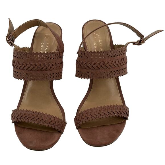 Lauren Conrad Sandals Womens 9.5M‎ Mauve Streusel Slingback Laser Cut Block Heel - Picture 2 of 7